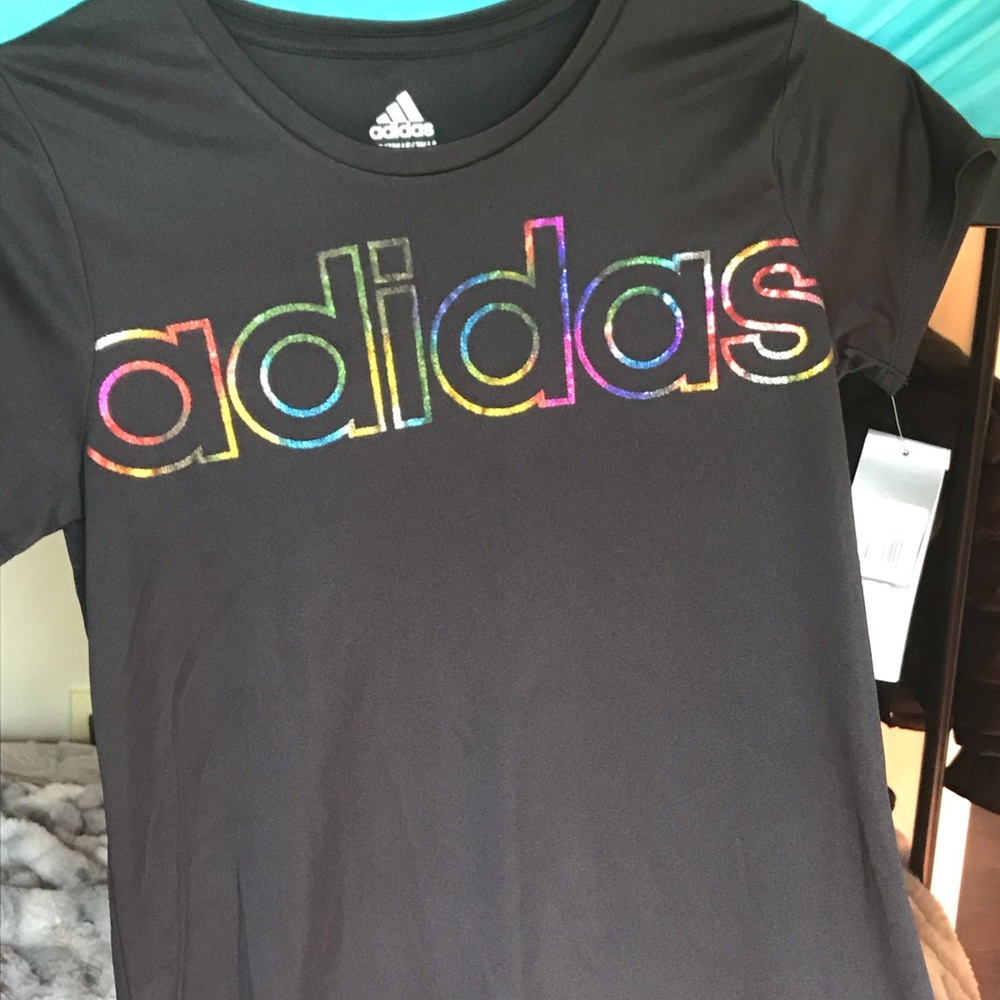 Adidas Athletic-wear Black and Rainbow Shimmer Tee
